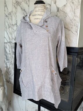 Color Me Cotton (CMC & Click) or Light Gray Hooded Women’s Tunic Top Y2K